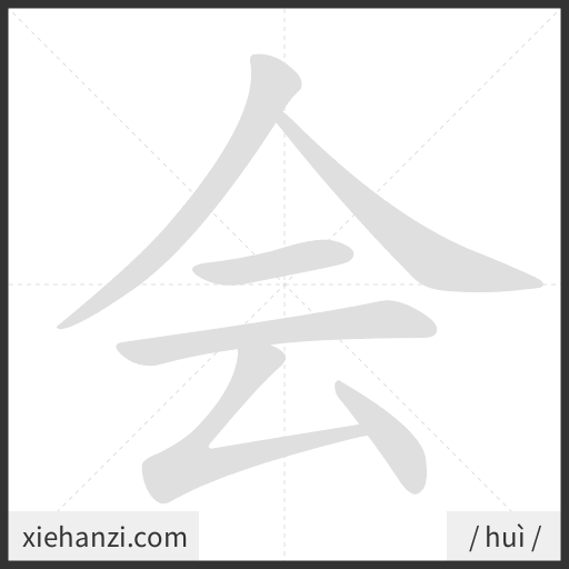 Ảnh động thứ tự nét chữ 会 - cách viết từng nét
