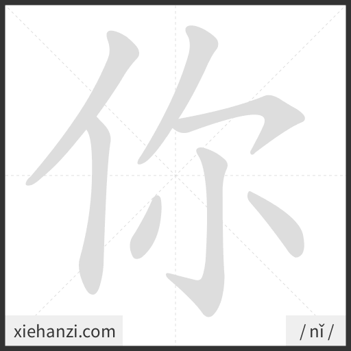 Ảnh động thứ tự nét chữ 你 — cách viết từng nét
