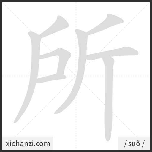 Ảnh động thứ tự nét chữ 所 - cách viết từng nét
