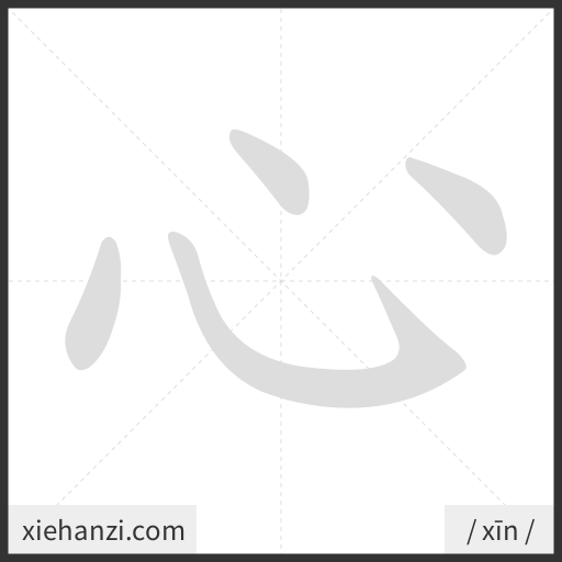 Ảnh động thứ tự nét chữ 心 - cách viết từng nét