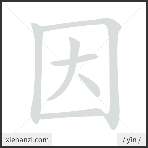 Ảnh động thứ tự nét chữ 因 - cách viết từng nét