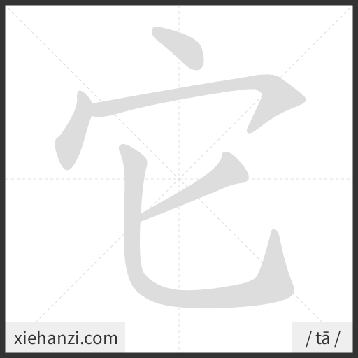 Ảnh động thứ tự nét chữ 它 - cách viết từng nét