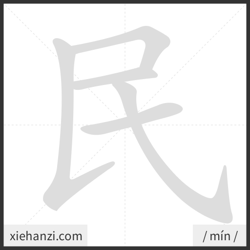 Ảnh động thứ tự nét chữ 民 - cách viết từng nét