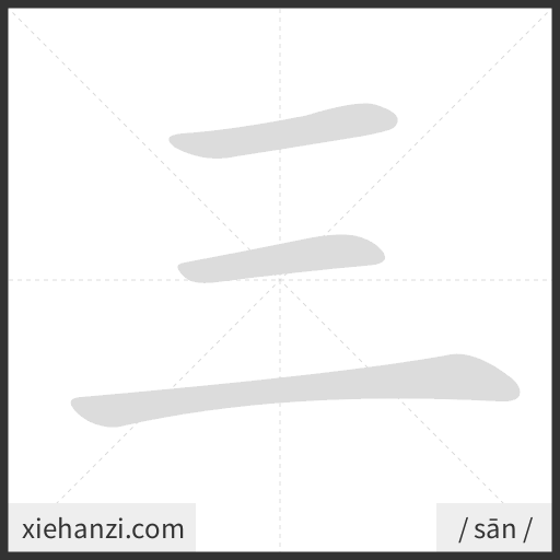 Ảnh động thứ tự nét chữ 三 - cách viết từng nét