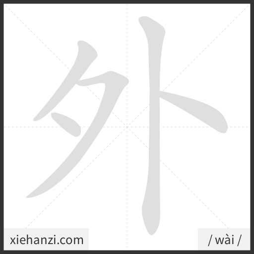 Ảnh động thứ tự nét chữ 外 - cách viết từng nét