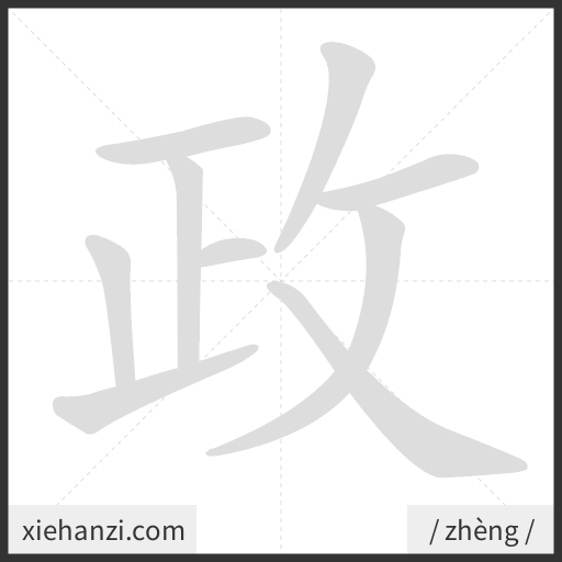 Ảnh động thứ tự nét chữ 政 - cách viết từng nét