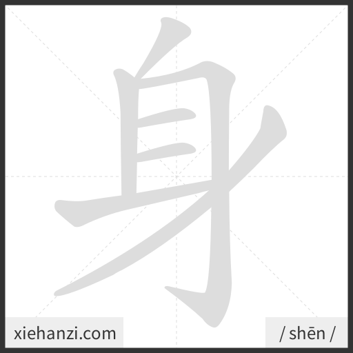 Ảnh động thứ tự nét chữ 身 - cách viết từng nét