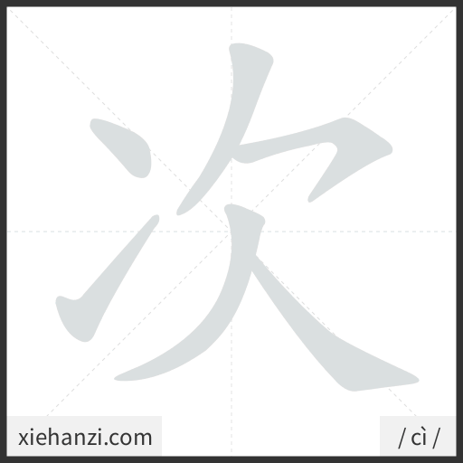 Ảnh động thứ tự nét chữ 次 - cách viết từng nét