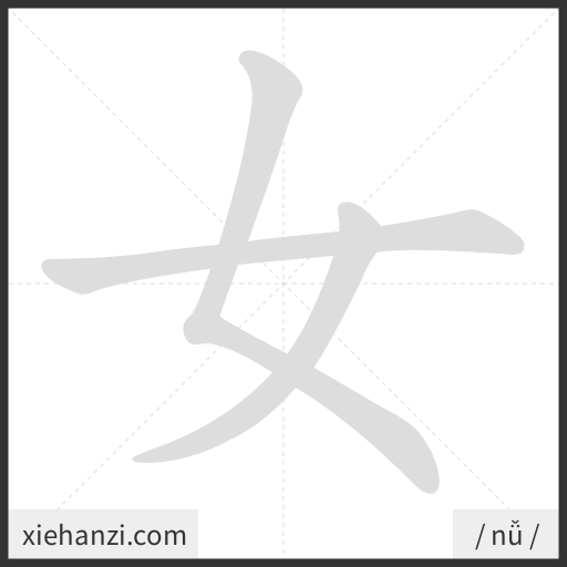 Ảnh động thứ tự nét chữ 女 - cách viết từng nét