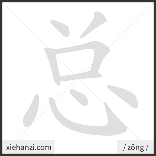 Ảnh động thứ tự nét chữ 总 - cách viết từng nét