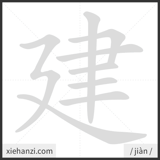 Ảnh động thứ tự nét chữ 建 - cách viết từng nét