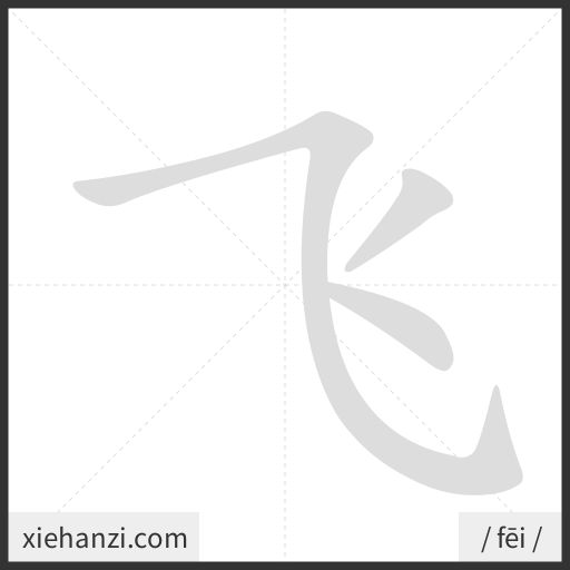 Ảnh động thứ tự nét chữ 飞 - cách viết từng nét