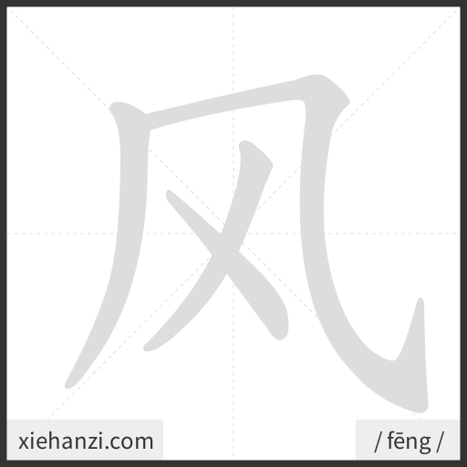 Ảnh động thứ tự nét chữ 风 - cách viết từng nét
