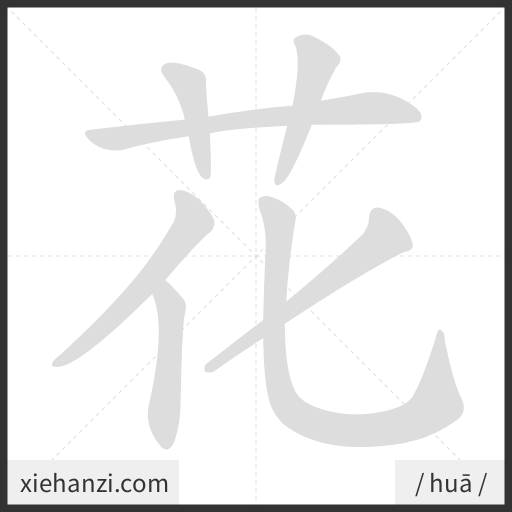 Ảnh động thứ tự nét chữ 花 - cách viết từng nét