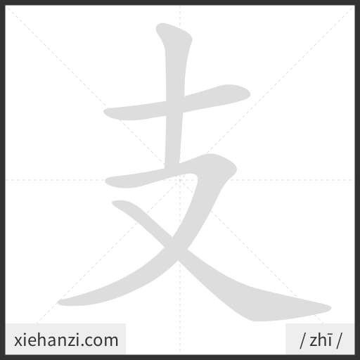Ảnh động thứ tự nét chữ 支 - cách viết từng nét