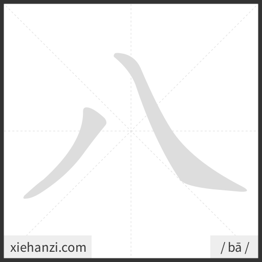 Ảnh động thứ tự nét chữ 八 - cách viết từng nét