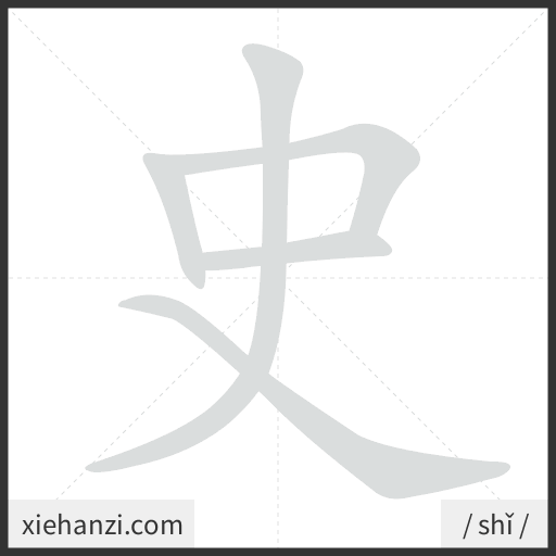 Ảnh động thứ tự nét chữ 史 - cách viết từng nét