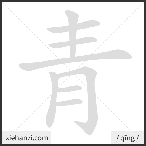 Ảnh động thứ tự nét chữ 青 - cách viết từng nét