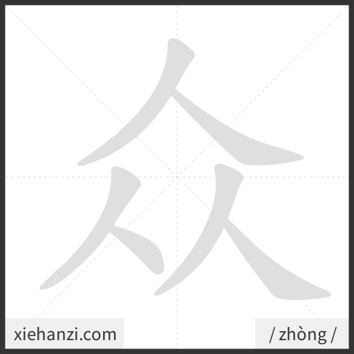 Ảnh động thứ tự nét chữ 众 - cách viết từng nét