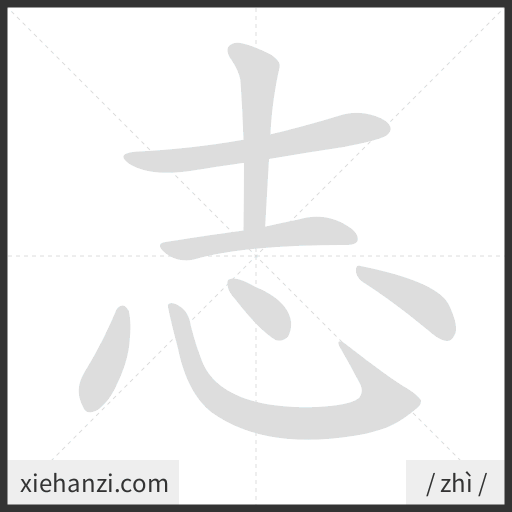 Ảnh động thứ tự nét chữ 志 - cách viết từng nét