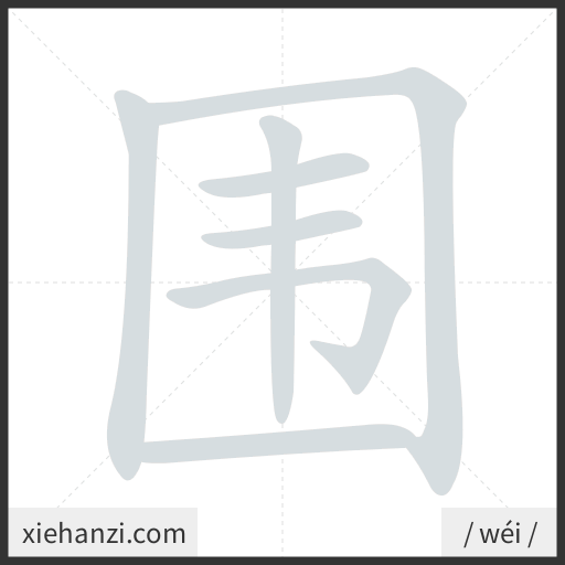 Ảnh động thứ tự nét chữ 围 - cách viết từng nét