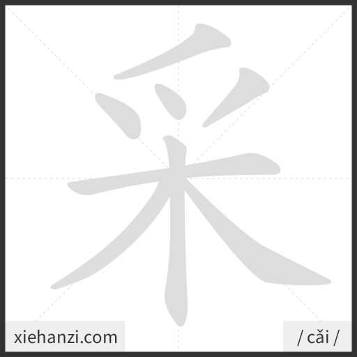 Ảnh động thứ tự nét chữ 采 - cách viết từng nét