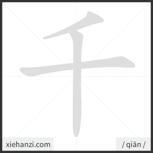 Ảnh động thứ tự nét chữ 千 - cách viết từng nét