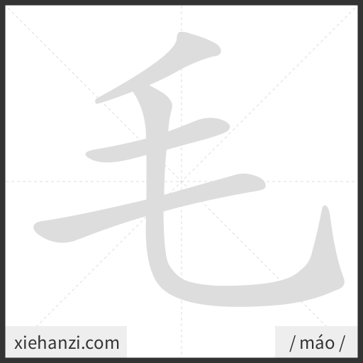 Ảnh động thứ tự nét chữ 毛 - cách viết từng nét