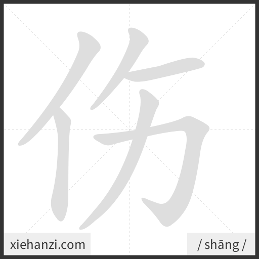 Ảnh động thứ tự nét chữ 伤 - cách viết từng nét