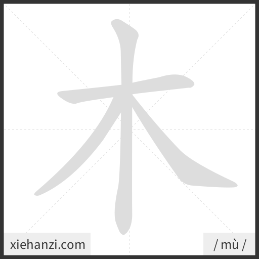 Ảnh động thứ tự nét chữ 木 - cách viết từng nét
