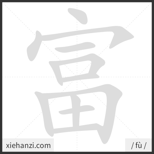 Ảnh động thứ tự nét chữ 富 - cách viết từng nét