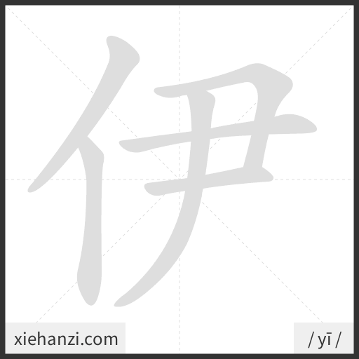 Ảnh động thứ tự nét chữ 伊 - cách viết từng nét