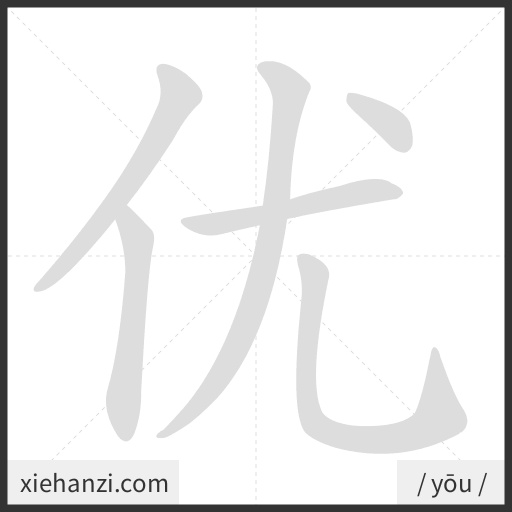 Ảnh động thứ tự nét chữ 优 - cách viết từng nét