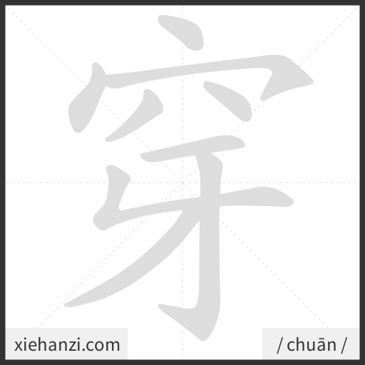 Ảnh động thứ tự nét chữ 穿 - cách viết từng nét