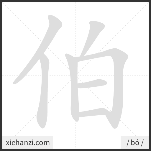 Ảnh động thứ tự nét chữ 伯 - cách viết từng nét