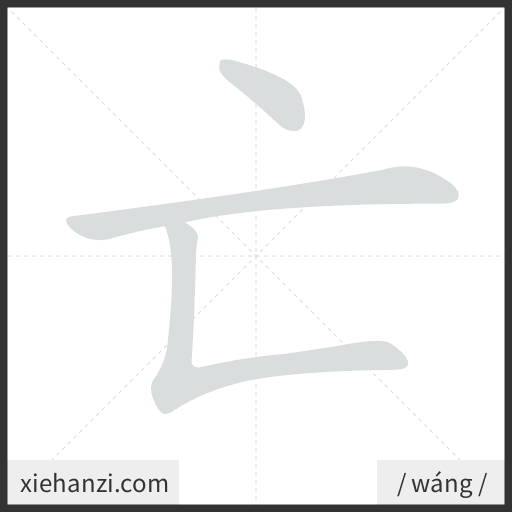 Ảnh động thứ tự nét chữ 亡 - cách viết từng nét