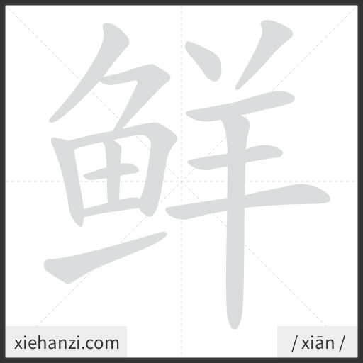 Ảnh động thứ tự nét chữ 鲜 - cách viết từng nét