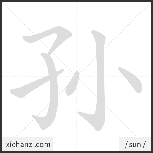 Ảnh động thứ tự nét chữ 孙 - cách viết từng nét