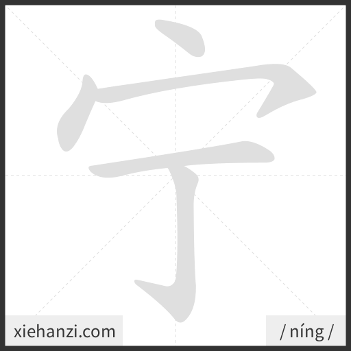 Ảnh động thứ tự nét chữ 宁 - cách viết từng nét