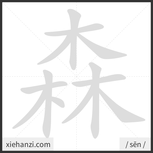 Ảnh động thứ tự nét chữ 森 - cách viết từng nét