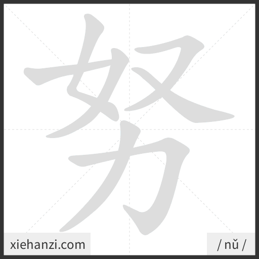 Ảnh động thứ tự nét chữ 努 - cách viết từng nét