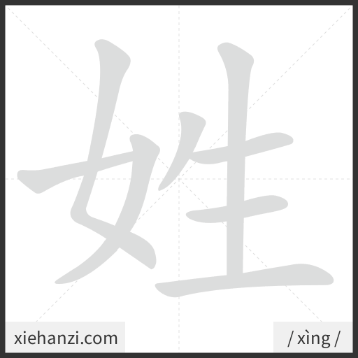 Ảnh động thứ tự nét chữ 姓 - cách viết từng nét