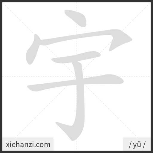 Ảnh động thứ tự nét chữ 宇 - cách viết từng nét