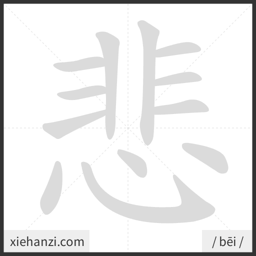 Ảnh động thứ tự nét chữ 悲 - cách viết từng nét