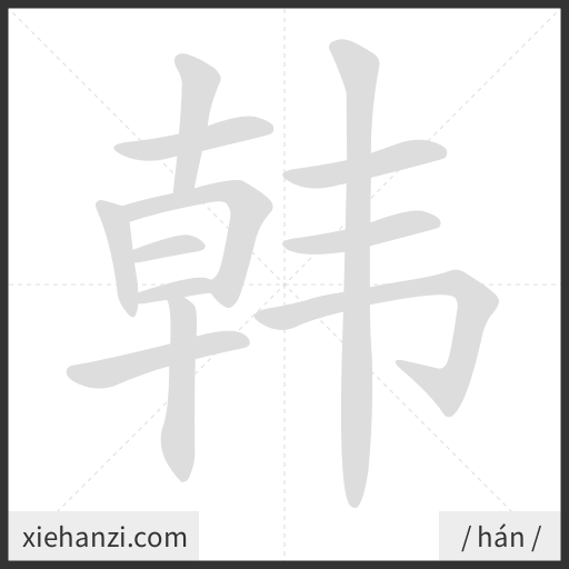 Ảnh động thứ tự nét chữ 韩 - cách viết từng nét
