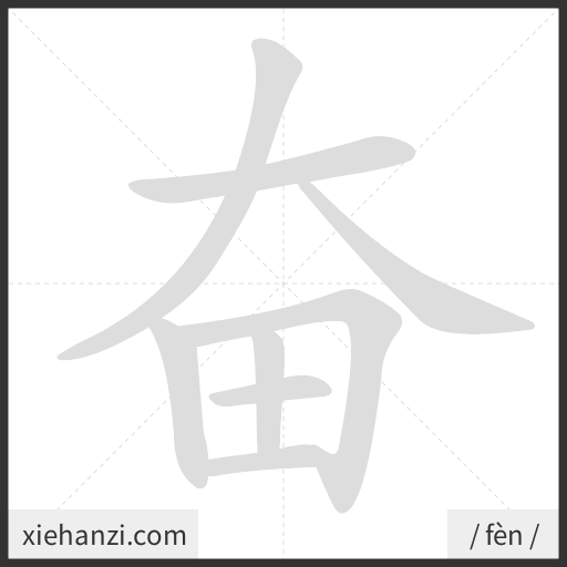 Ảnh động thứ tự nét chữ 奋 - cách viết từng nét
