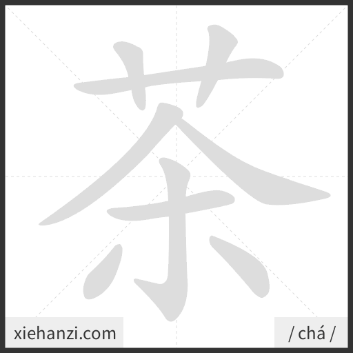 Ảnh động thứ tự nét chữ 茶 - cách viết từng nét