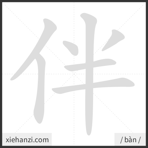 Ảnh động thứ tự nét chữ 伴 - cách viết từng nét