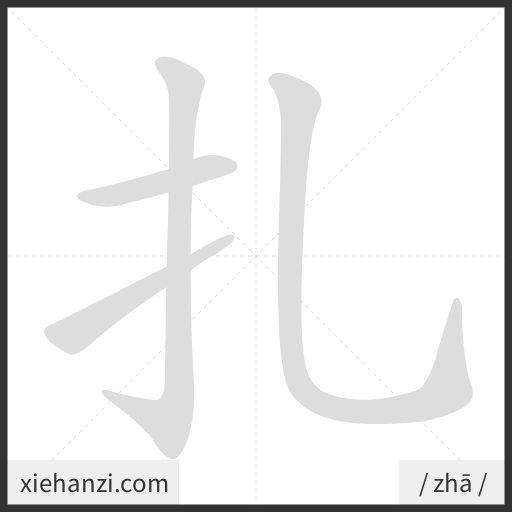 Ảnh động thứ tự nét chữ 扎 - cách viết từng nét