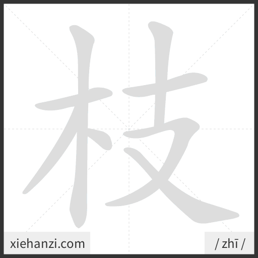 Ảnh động thứ tự nét chữ 枝 - cách viết từng nét